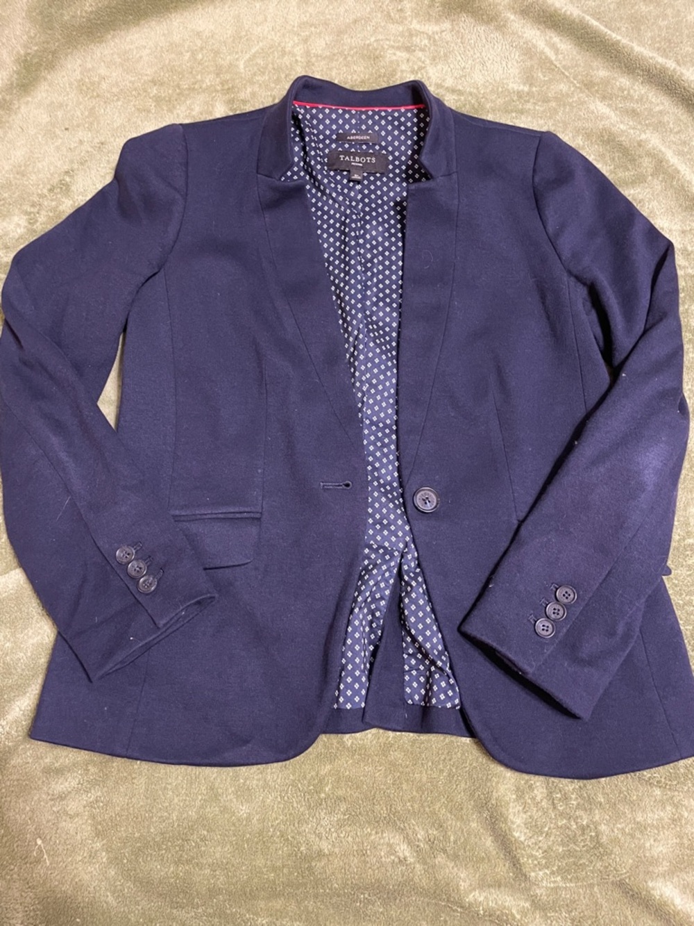 Talbots Navy Open-Front Blazer with Polka Lining